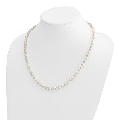 14K Yellow Gold 5 6mm White Round Akoya Saltwater Cultured Pearl 20 Inch Necklace