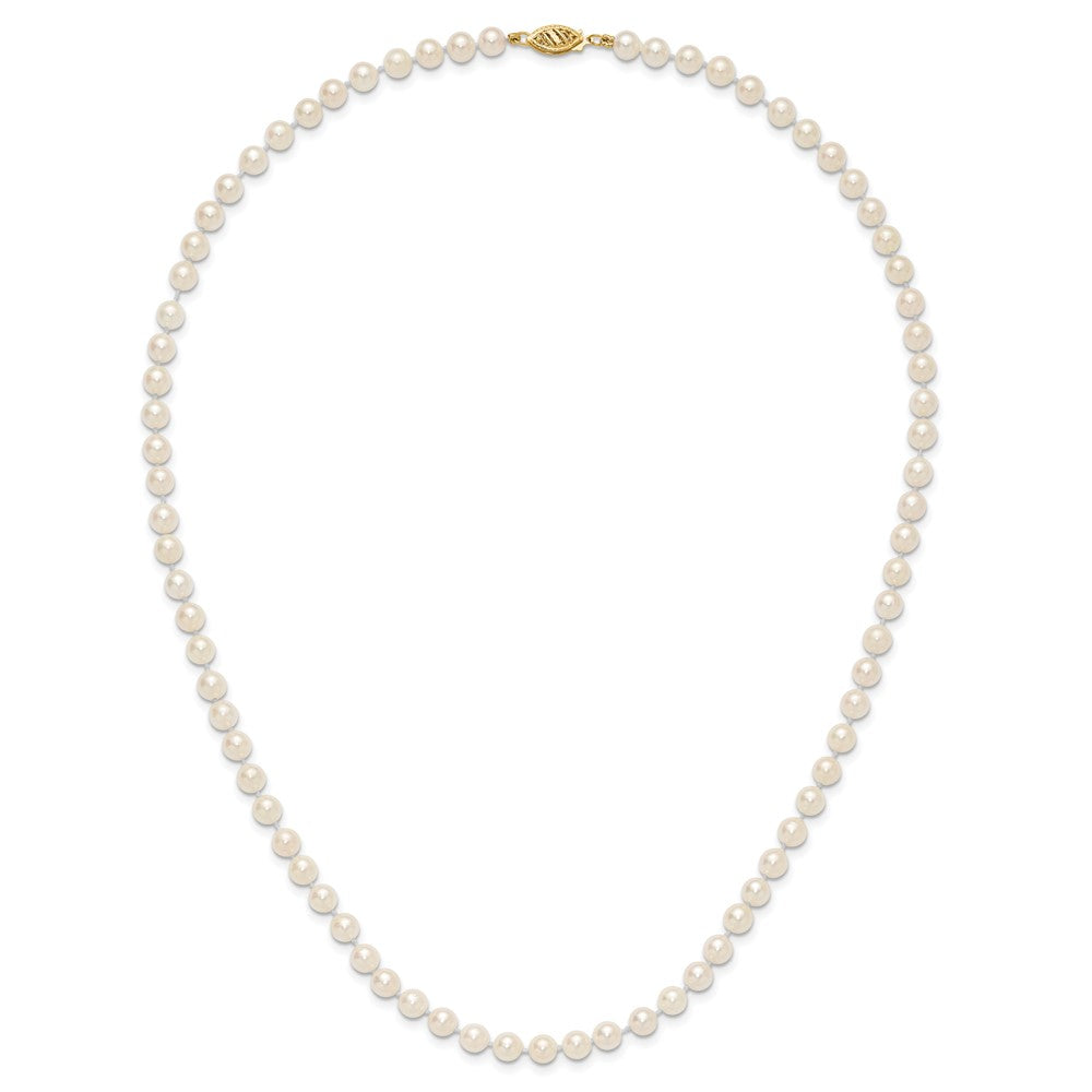 14K Yellow Gold 5 6mm White Round Akoya Saltwater Cultured Pearl 20 Inch Necklace