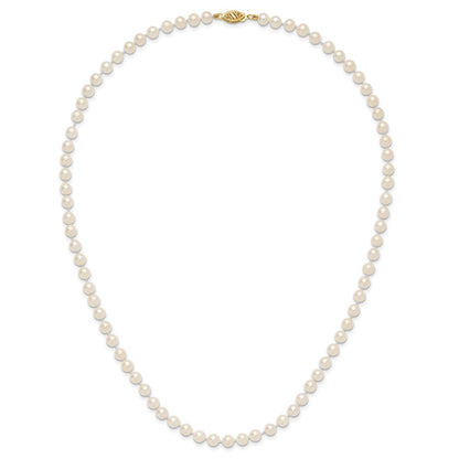 14K Yellow Gold 5 6mm White Round Akoya Saltwater Cultured Pearl 20 Inch Necklace