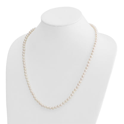 14K Yellow Gold 5 6mm White Round Akoya Saltwater Cultured Pearl 24 Inch Necklace