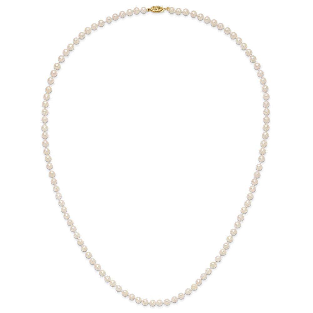 14K Yellow Gold 5 6mm White Round Akoya Saltwater Cultured Pearl 24 Inch Necklace
