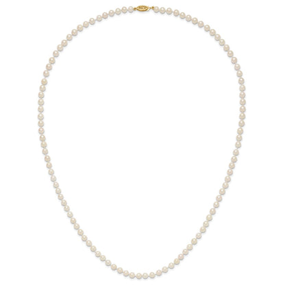 14K Yellow Gold 5 6mm White Round Akoya Saltwater Cultured Pearl 24 Inch Necklace