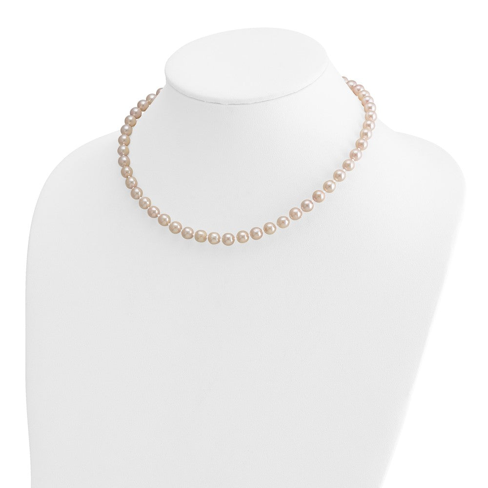 14K Yellow Gold 6 7mm White Round Akoya Saltwater Cultured Pearl 16 Inch Necklace