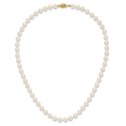 14K Yellow Gold 6 7mm White Round Akoya Saltwater Cultured Pearl 16 Inch Necklace