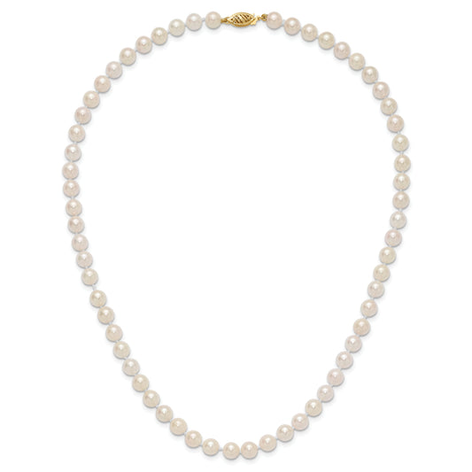 14K Yellow Gold 6 7mm White Round Akoya Saltwater Cultured Pearl 18 Inch Necklace