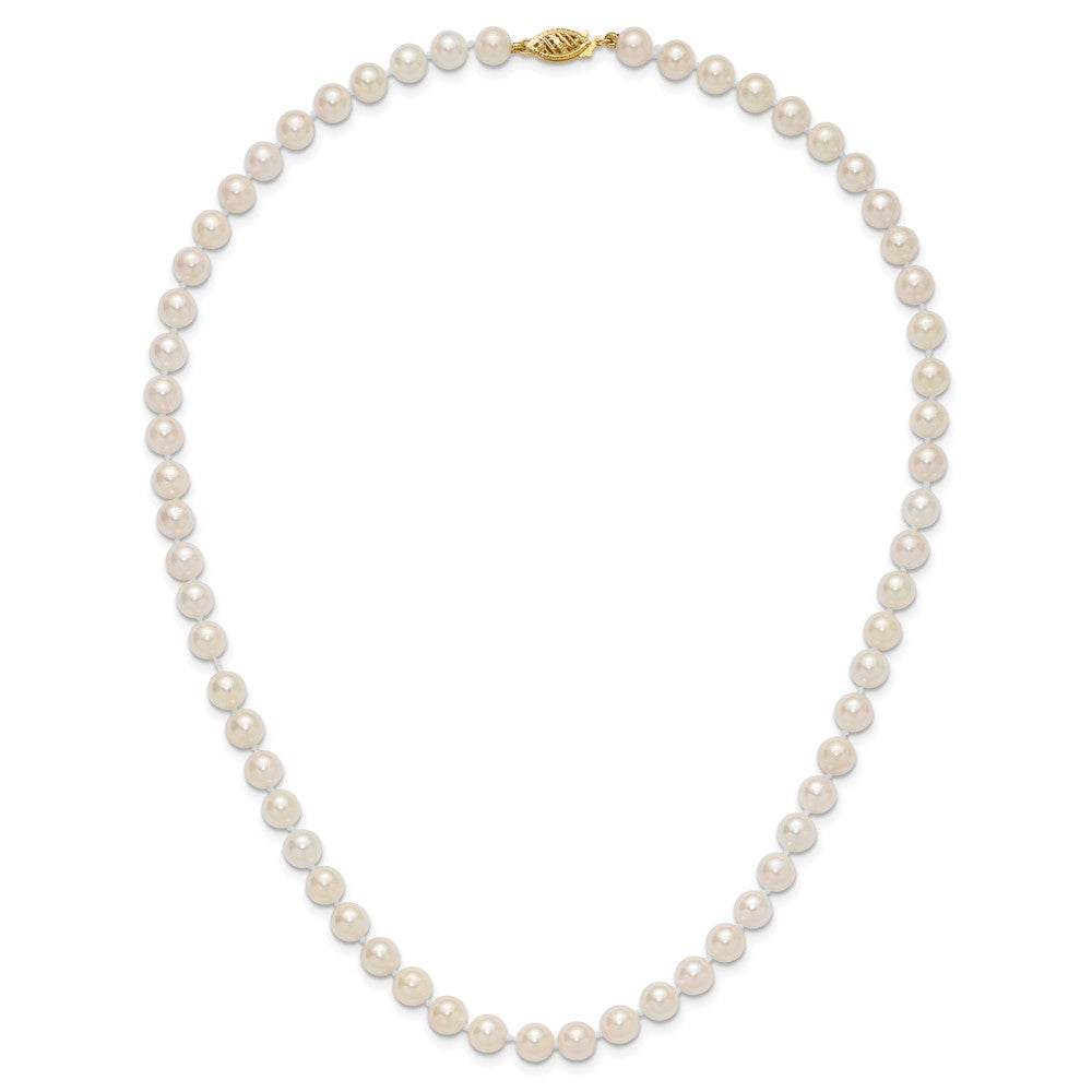 14K Yellow Gold 6 7mm White Round Akoya Saltwater Cultured Pearl 18 Inch Necklace