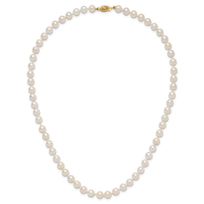 14K Yellow Gold 6 7mm White Round Akoya Saltwater Cultured Pearl 18 Inch Necklace