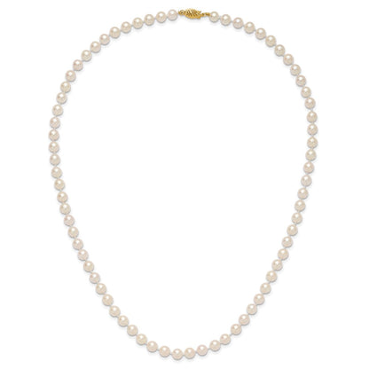 14K Yellow Gold 6 7mm White Round Akoya Saltwater Cultured Pearl 20 Inch Necklace
