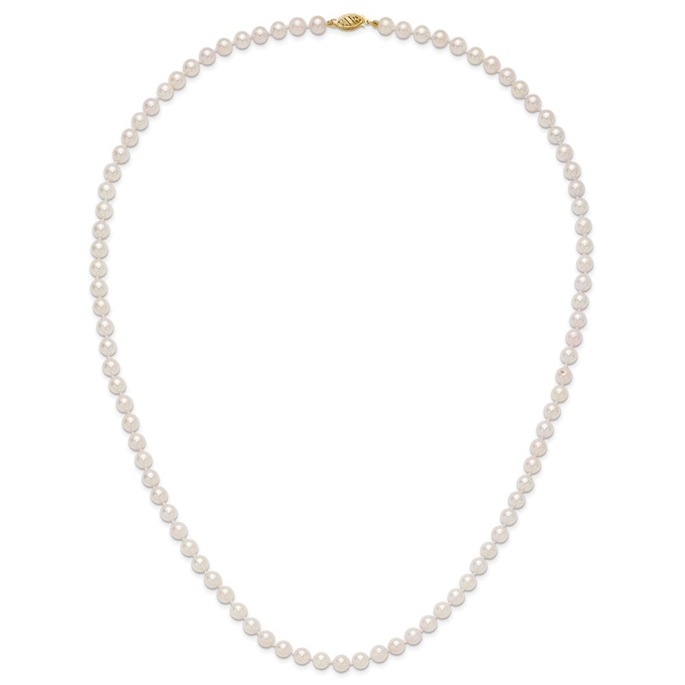 14K Yellow Gold 6 7mm White Round Akoya Saltwater Cultured Pearl 24 Inch Necklace