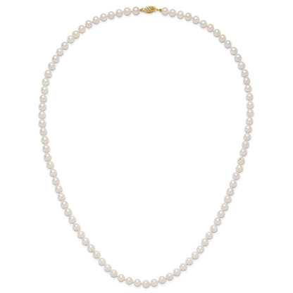 14K Yellow Gold 6 7mm White Round Akoya Saltwater Cultured Pearl 24 Inch Necklace
