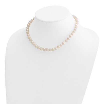 14K Yellow Gold 7 8mm White Round Akoya Saltwater Cultured Pearl 16 Inch Necklace