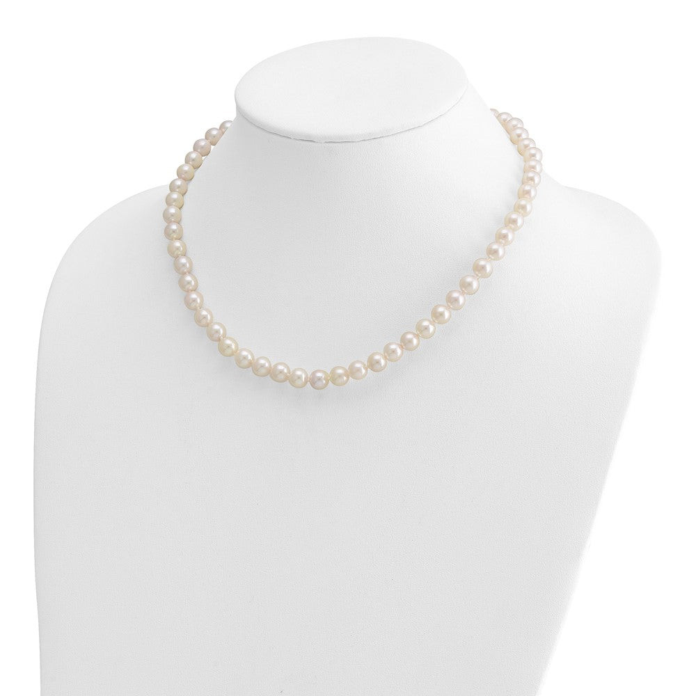 14K Yellow Gold 7 8mm White Round Akoya Saltwater Cultured Pearl 18 Inch Necklace