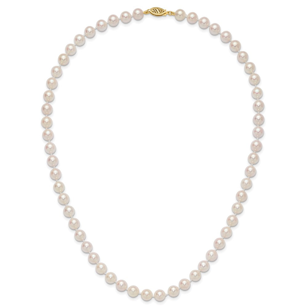 14K Yellow Gold 7 8mm White Round Akoya Saltwater Cultured Pearl 18 Inch Necklace
