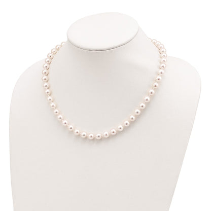 14K Yellow Gold 8 9mm White Round Akoya Saltwater Cultured Pearl 20 Inch Necklace