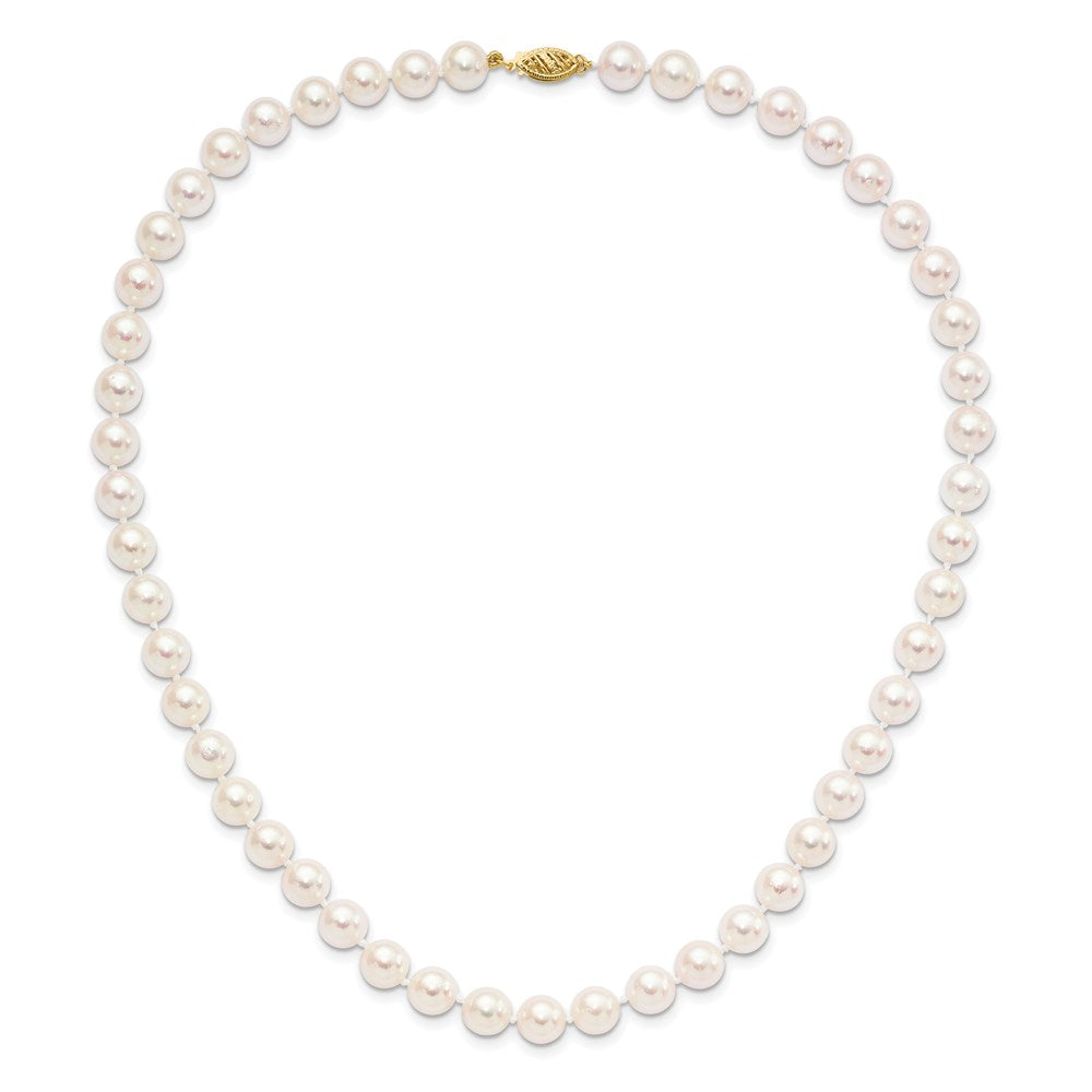 14K Yellow Gold 8 9mm White Round Akoya Saltwater Cultured Pearl 18 Inch Necklace
