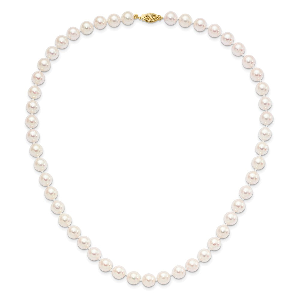 14K Yellow Gold 8 9mm White Round Akoya Saltwater Cultured Pearl 20 Inch Necklace