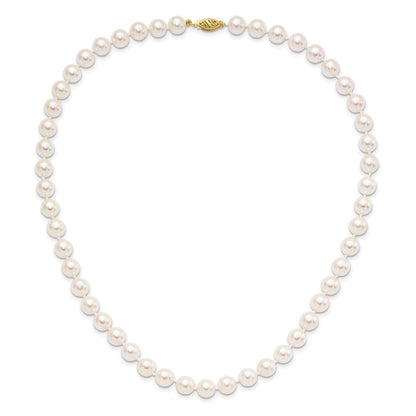 14K Yellow Gold 8 9mm White Round Akoya Saltwater Cultured Pearl 20 Inch Necklace