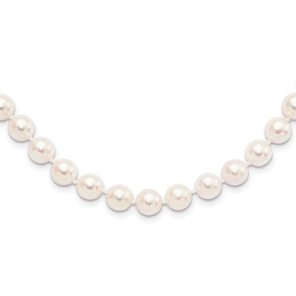 14K Yellow Gold 8 9mm White Round Akoya Saltwater Cultured Pearl 20 Inch Necklace