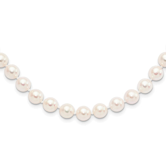 14K Yellow Gold 8 9mm White Round Akoya Saltwater Cultured Pearl 20 Inch Necklace