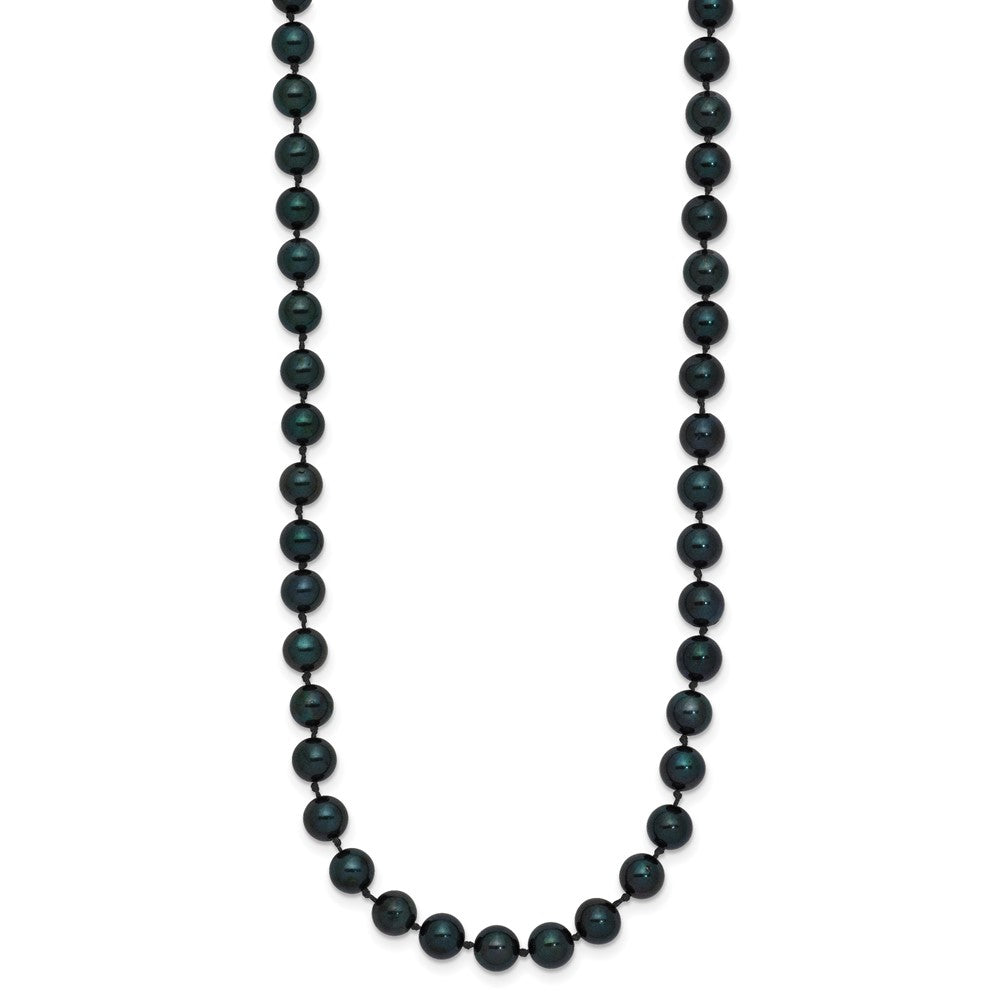 14K White Gold 5 6mm Black Round Akoya Saltwater Cultured Pearl 20 Inch Necklace