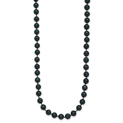 14K White Gold 5 6mm Black Round Akoya Saltwater Cultured Pearl 20 Inch Necklace