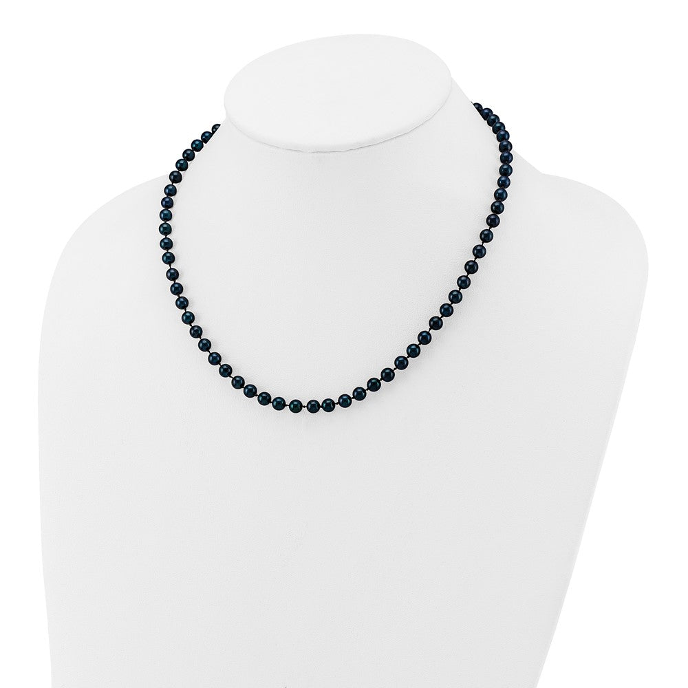 14K White Gold 5 6mm Black Round Akoya Saltwater Cultured Pearl 18 Inch Necklace