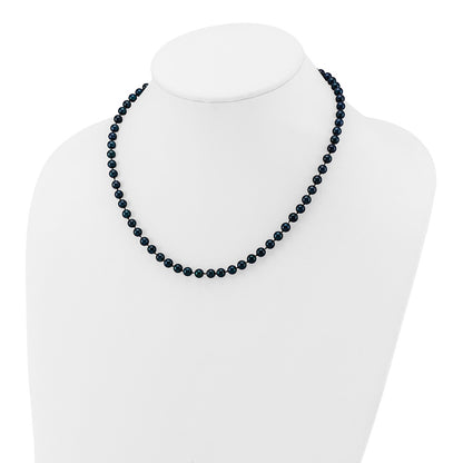 14K White Gold 5 6mm Black Round Akoya Saltwater Cultured Pearl 18 Inch Necklace