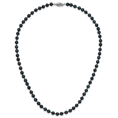 14K White Gold 5 6mm Black Round Akoya Saltwater Cultured Pearl 16 Inch Necklace