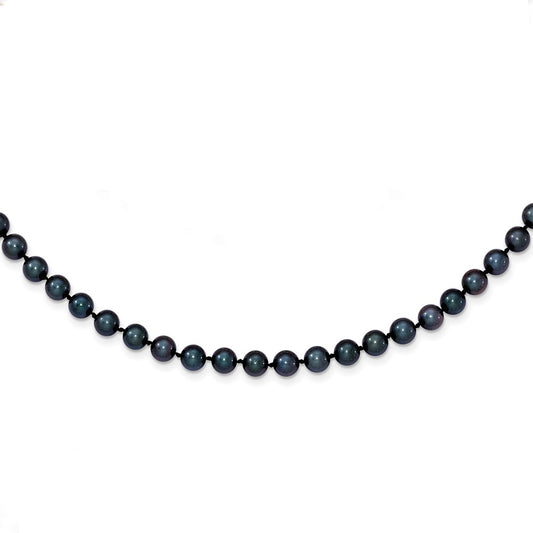 14K White Gold 5 6mm Black Round Akoya Saltwater Cultured Pearl 24 Inch Necklace