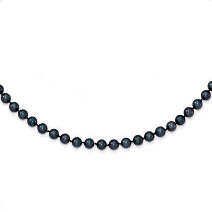 14K White Gold 5 6mm Black Round Akoya Saltwater Cultured Pearl 18 Inch Necklace