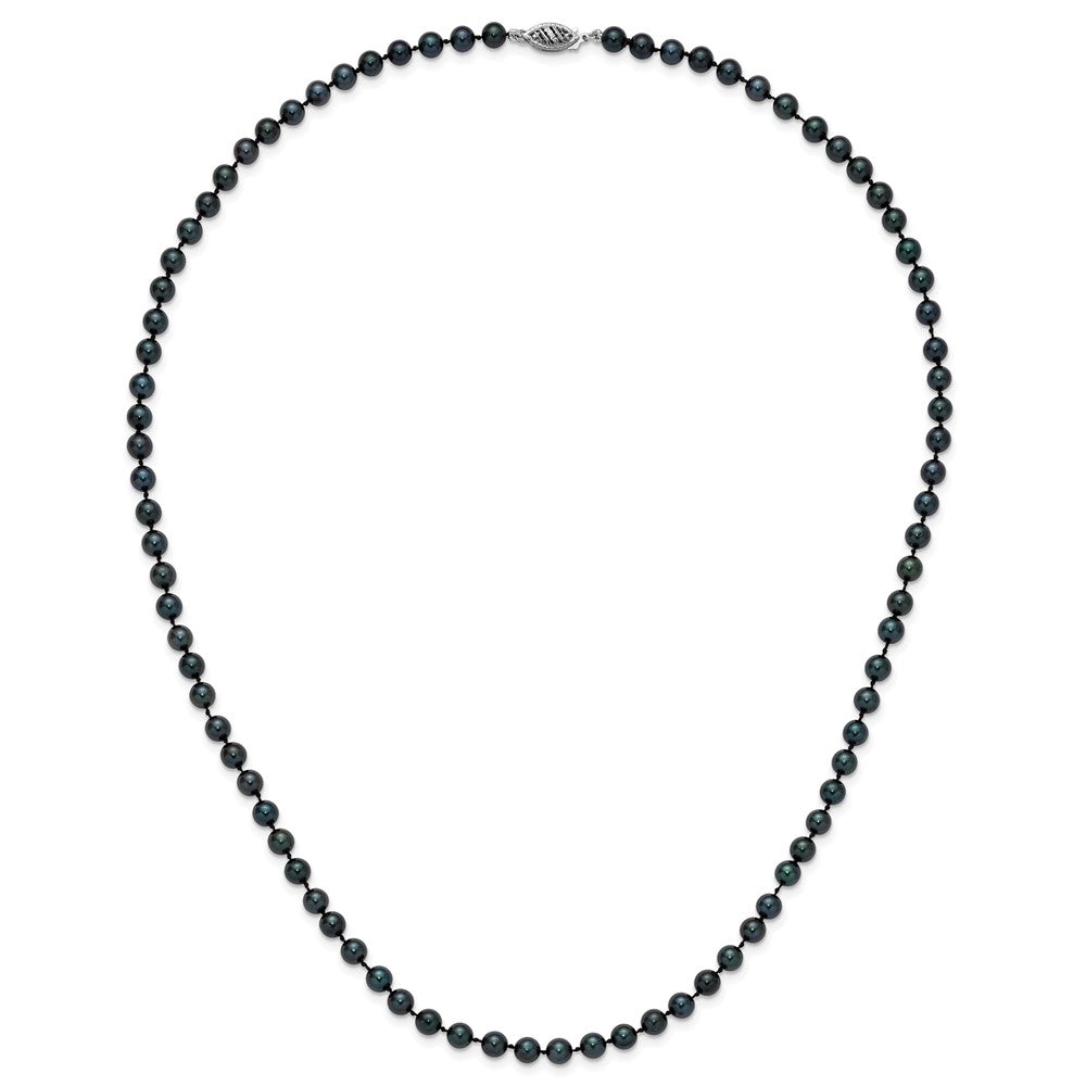14K White Gold 5 6mm Black Round Akoya Saltwater Cultured Pearl 20 Inch Necklace