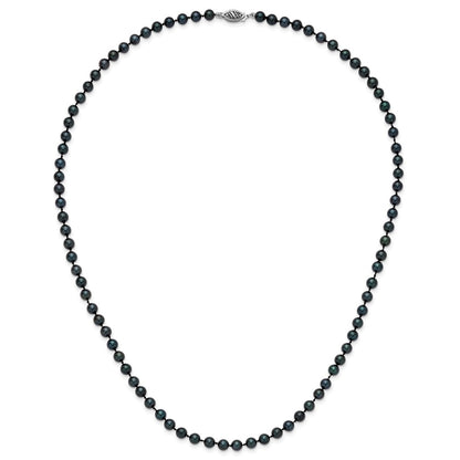 14K White Gold 5 6mm Black Round Akoya Saltwater Cultured Pearl 20 Inch Necklace