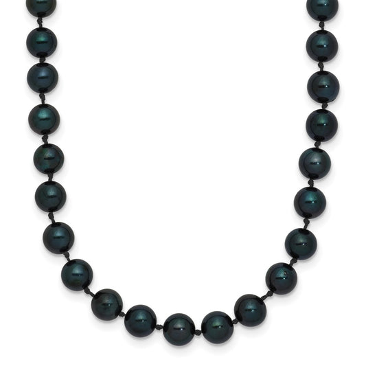 14K White Gold 5 6mm Black Round Akoya Saltwater Cultured Pearl 20 Inch Necklace