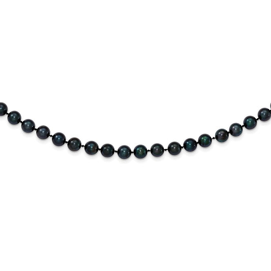 14K White Gold 6 7mm Black Round Akoya Saltwater Cultured Pearl 20 Inch Necklace