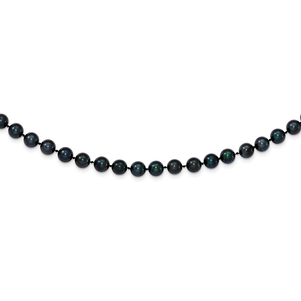 14K White Gold 6 7mm Black Round Akoya Saltwater Cultured Pearl 18 Inch Necklace