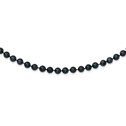 14K White Gold 6 7mm Black Round Akoya Saltwater Cultured Pearl 16 Inch Necklace