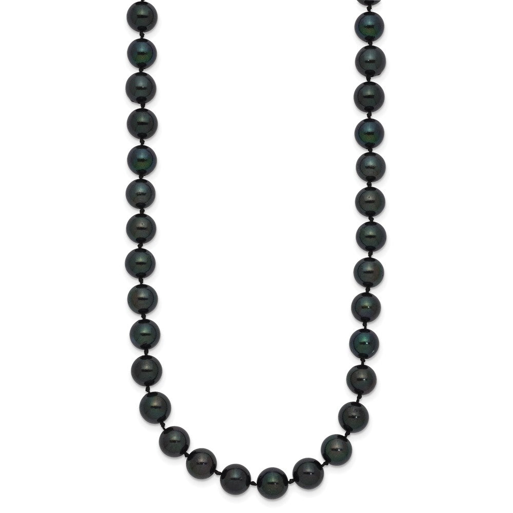 14K White Gold 7 8mm Black Round Akoya Saltwater Cultured Pearl 16 Inch Necklace