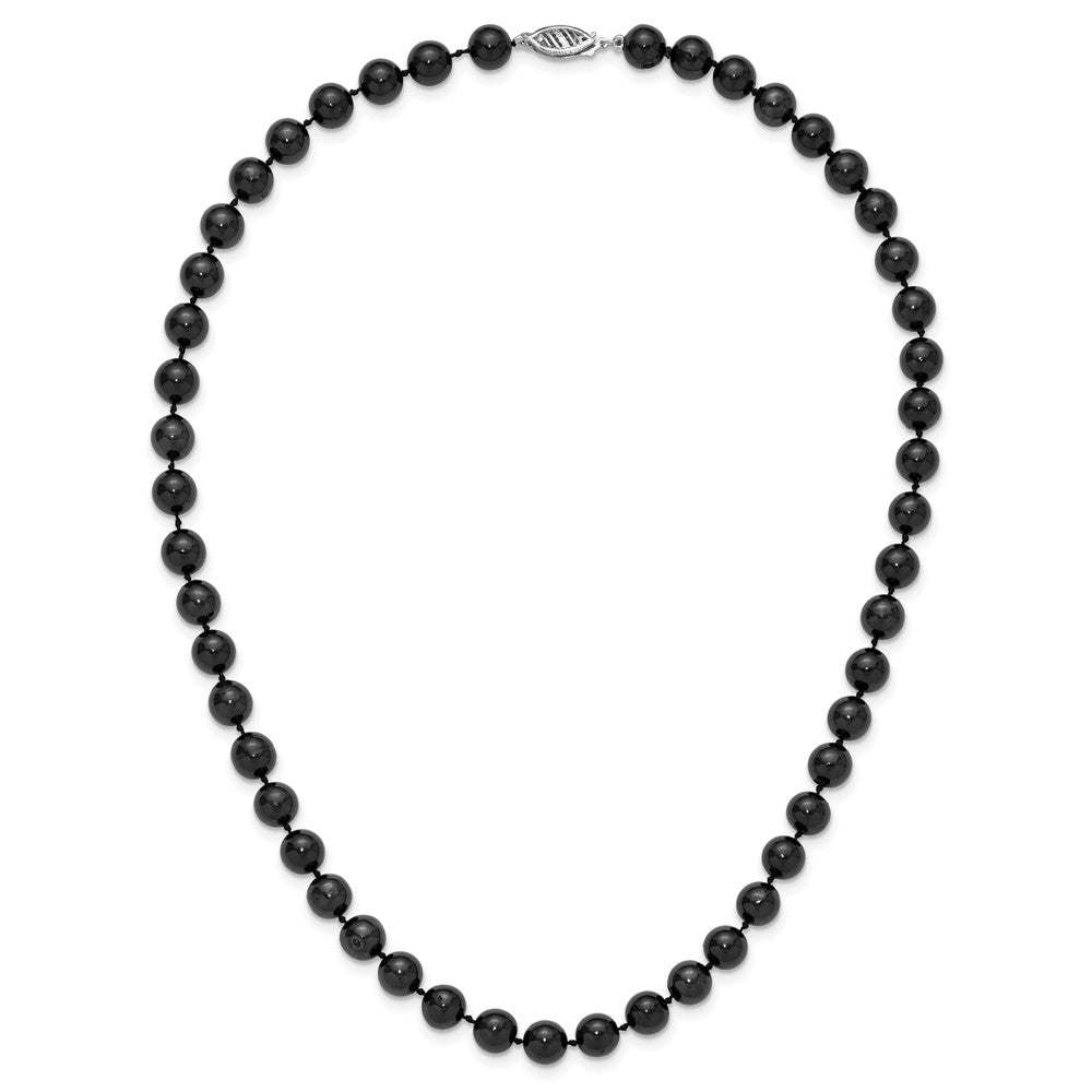 14K White Gold 7 8mm Black Round Akoya Saltwater Cultured Pearl 20 Inch Necklace