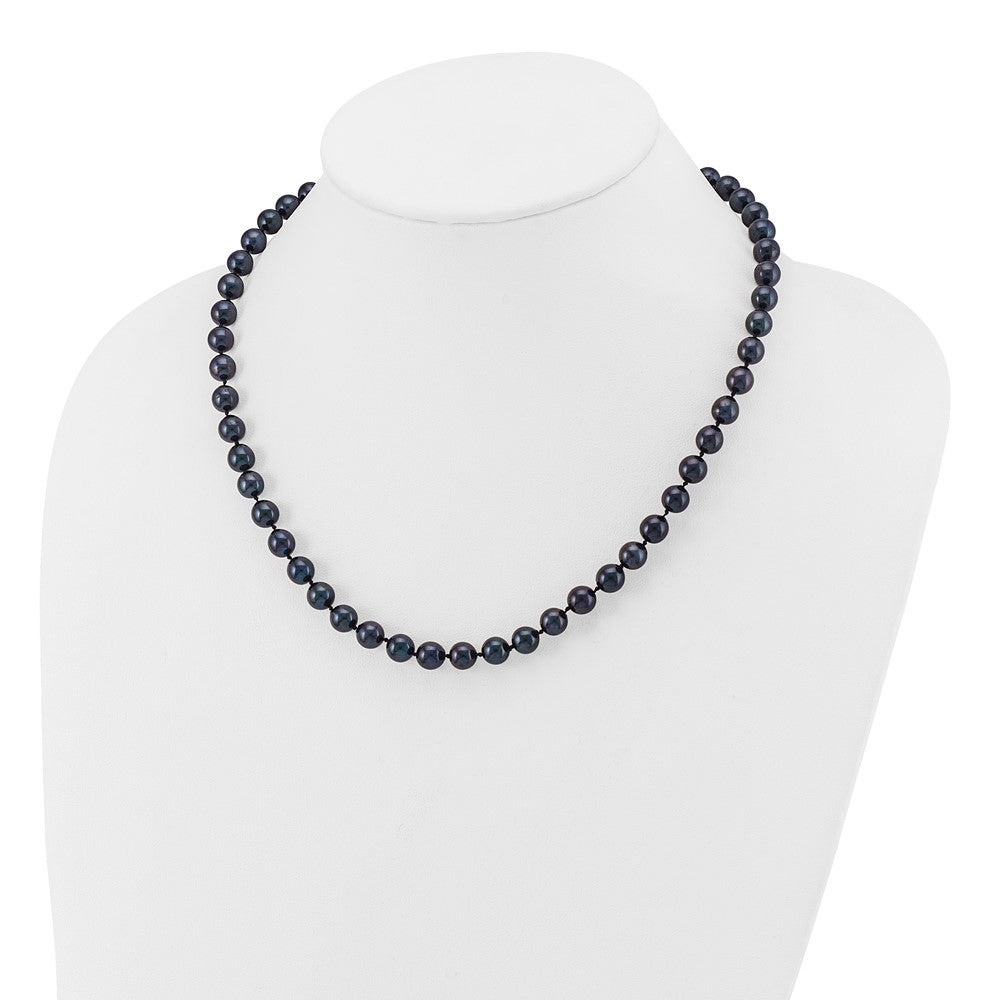 14K White Gold 7 8mm Black Round Akoya Saltwater Cultured Pearl 18 Inch Necklace