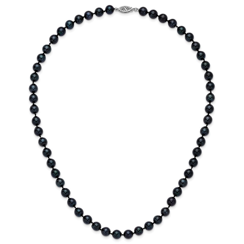 14K White Gold 7 8mm Black Round Akoya Saltwater Cultured Pearl 18 Inch Necklace
