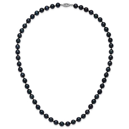 14K White Gold 7 8mm Black Round Akoya Saltwater Cultured Pearl 18 Inch Necklace