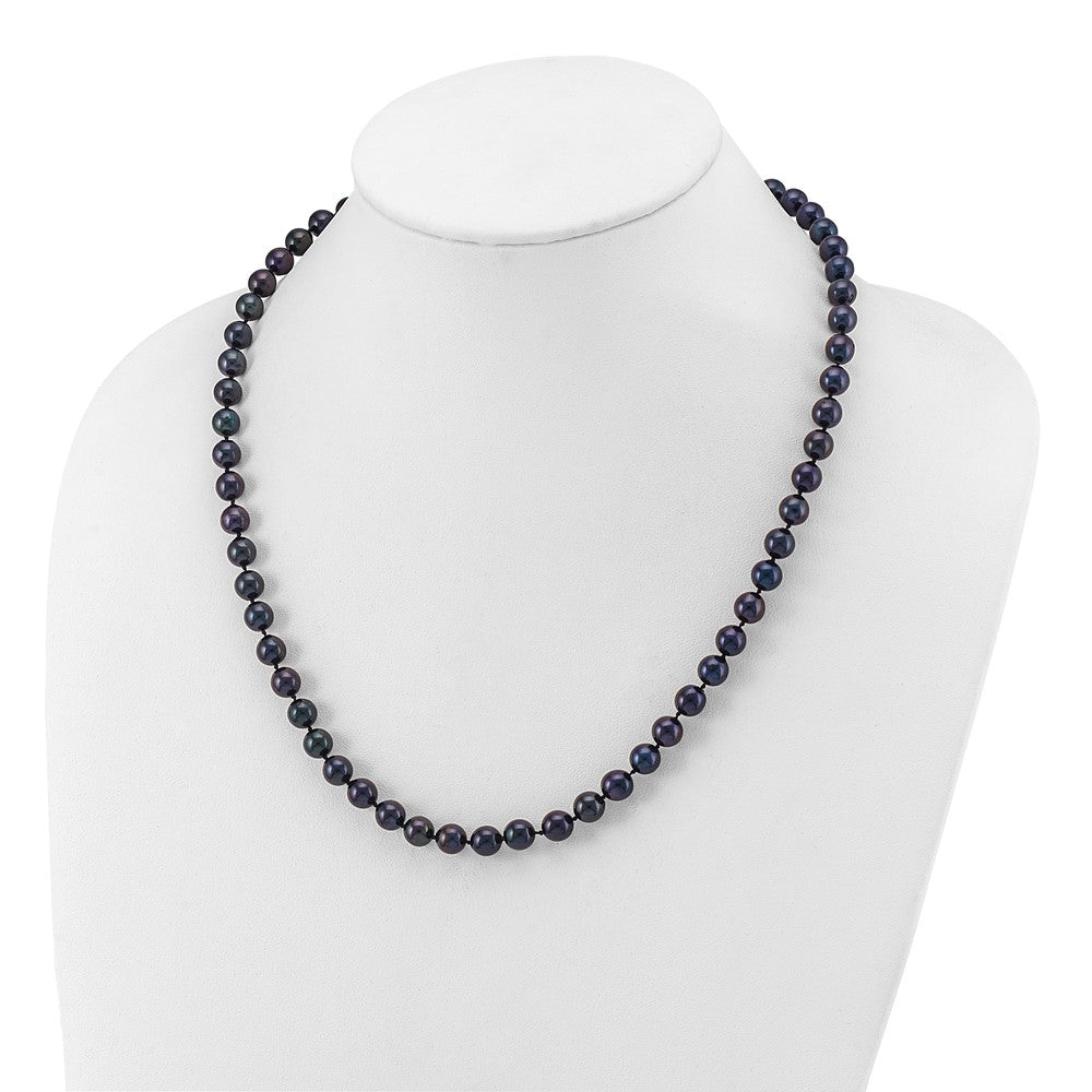 14K White Gold 7 8mm Black Round Akoya Saltwater Cultured Pearl 20 Inch Necklace