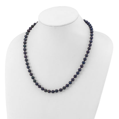 14K White Gold 7 8mm Black Round Akoya Saltwater Cultured Pearl 20 Inch Necklace
