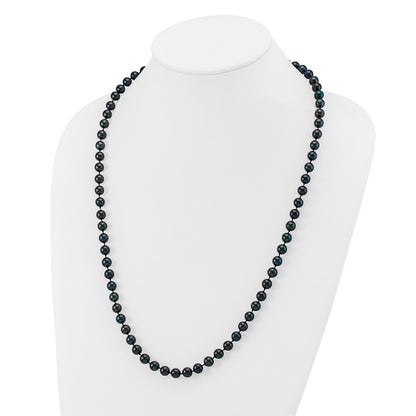 14K White Gold 7 8mm Black Round Akoya Saltwater Cultured Pearl 24 Inch Necklace