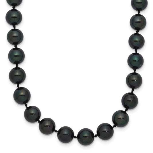 14K White Gold 7 8mm Black Round Akoya Saltwater Cultured Pearl 24 Inch Necklace
