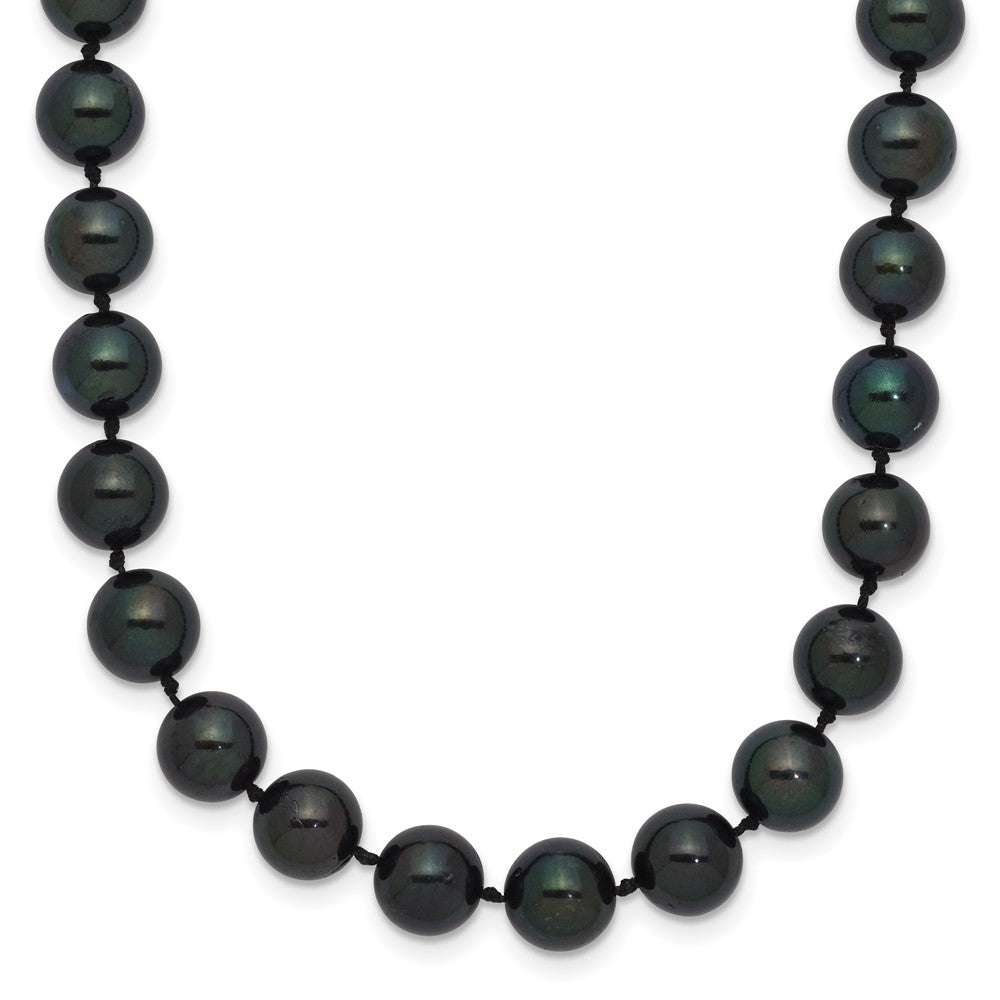 14K White Gold 7 8mm Black Round Akoya Saltwater Cultured Pearl 20 Inch Necklace