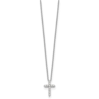 14k White Gold Real Diamond Cross 18 inch Necklace