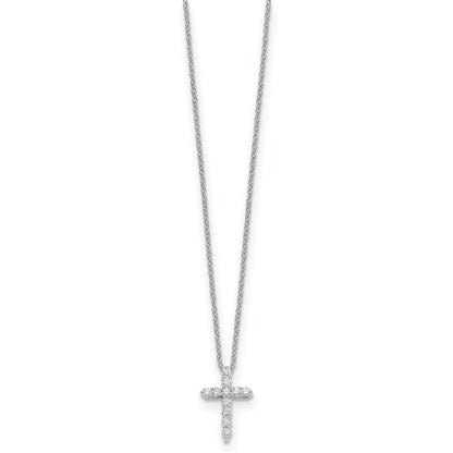 14k White Gold Real Diamond Cross 18 inch Necklace