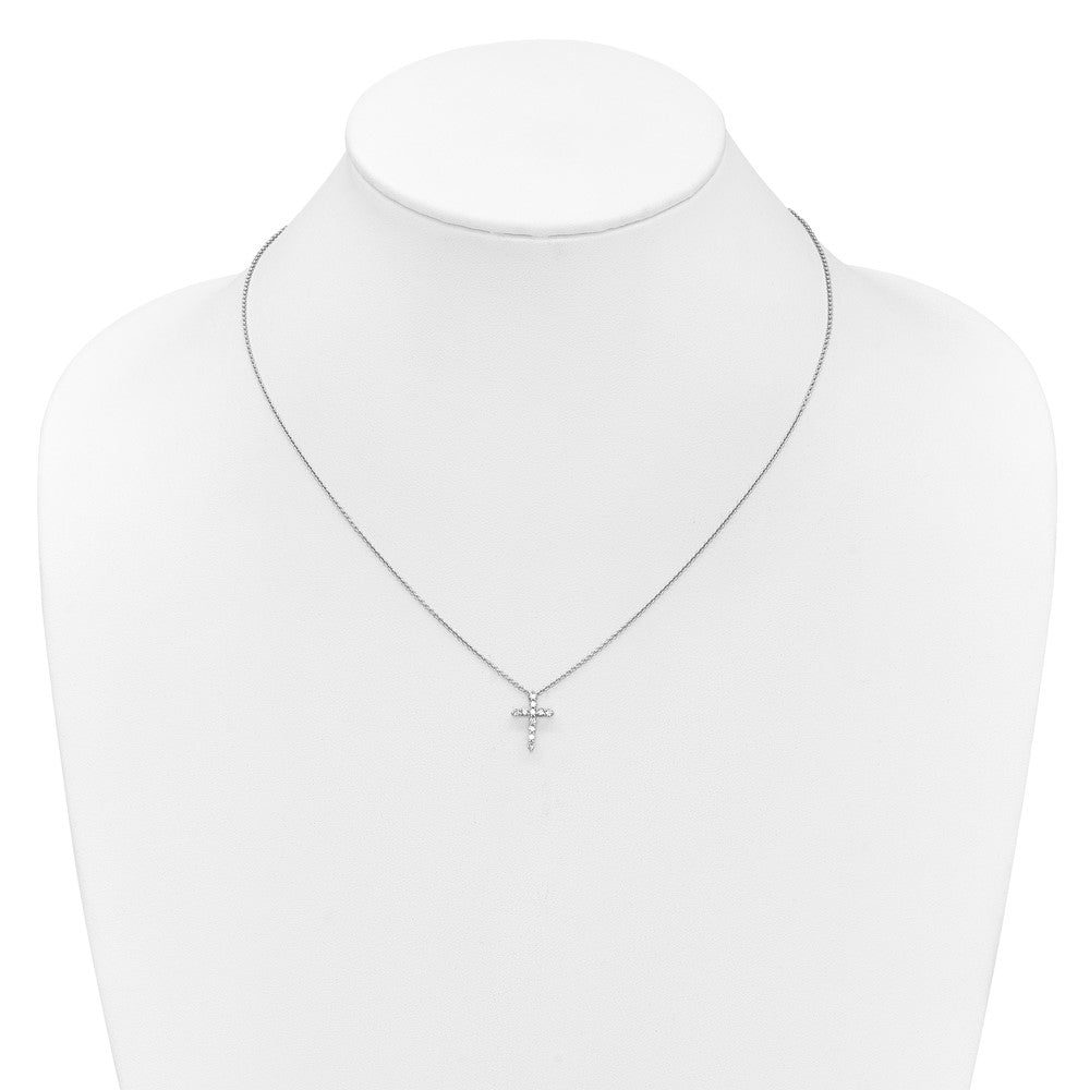 14k White Gold Real Diamond Cross 18 inch Necklace