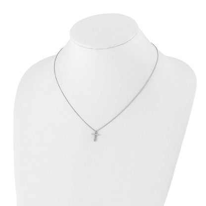 14k White Gold Real Diamond Cross 18 inch Necklace
